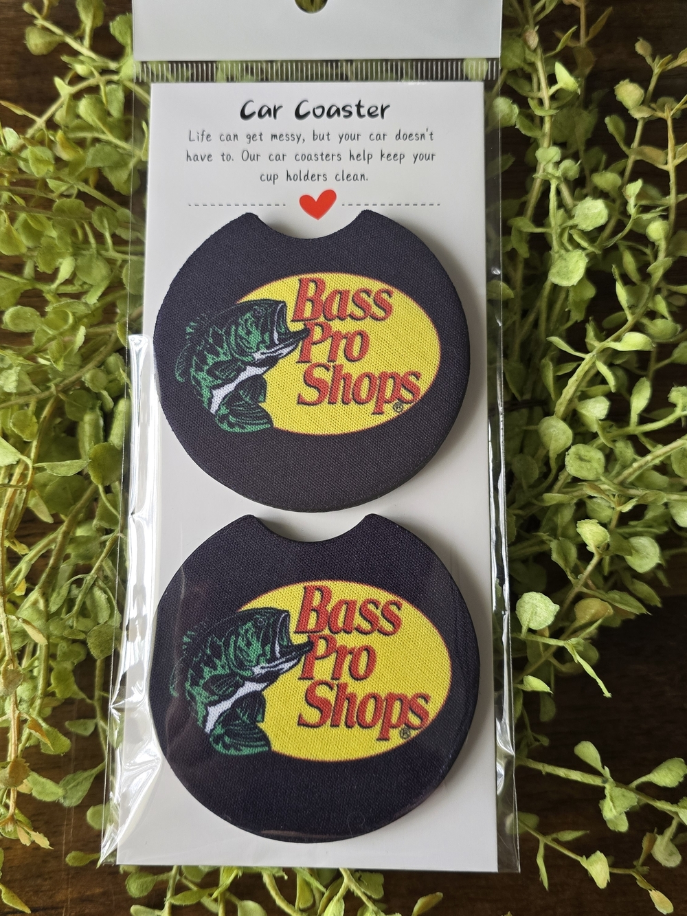 Bass Pro Shops Black, Yellow & Red Car Cup Coasters (Pair)